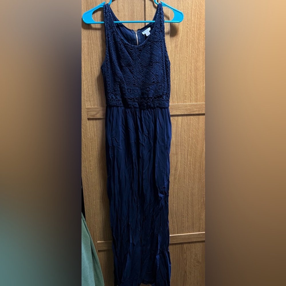 Elegant Navy Blue Lace Maxi Dress